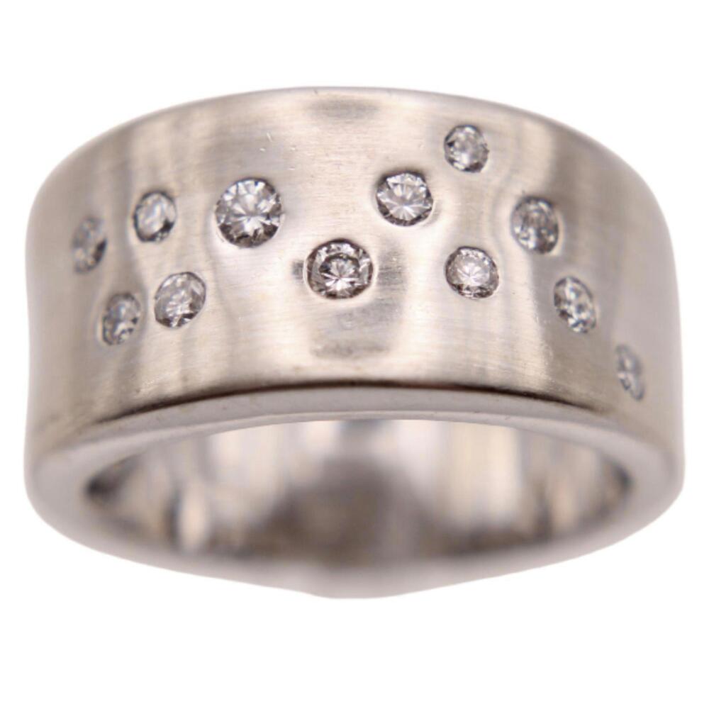 14kt White Gold Diamond Flush Set Constellation Scattered Satin Finish Ring